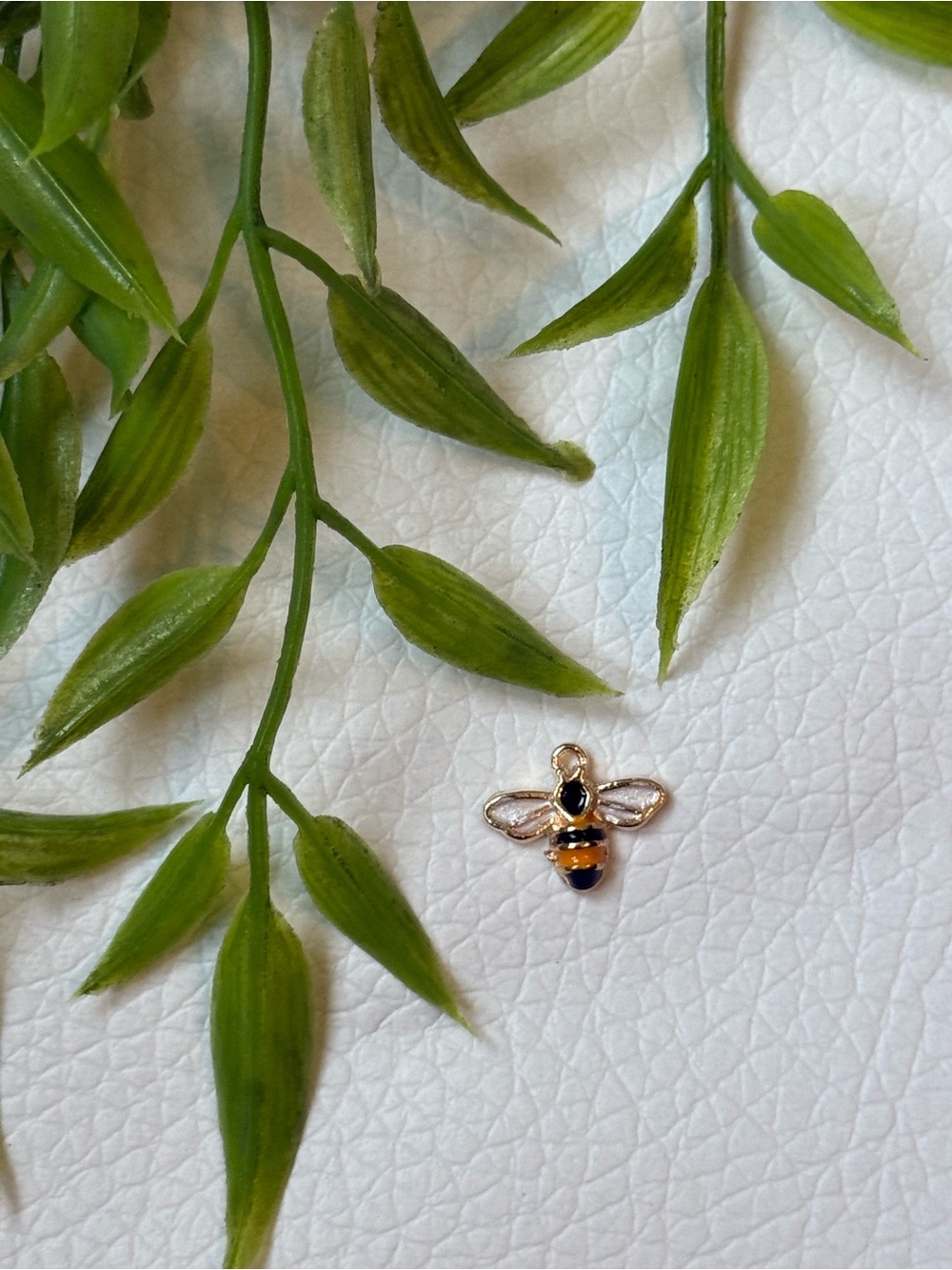 Bee Charm Pendant - Gold Tone with Black & Yellow Enamel